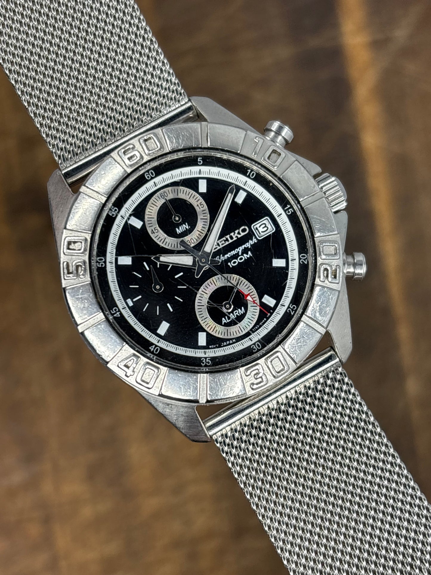 Seiko Chronograph Alarm 100M – Black Dial – Quartz Sports Watch