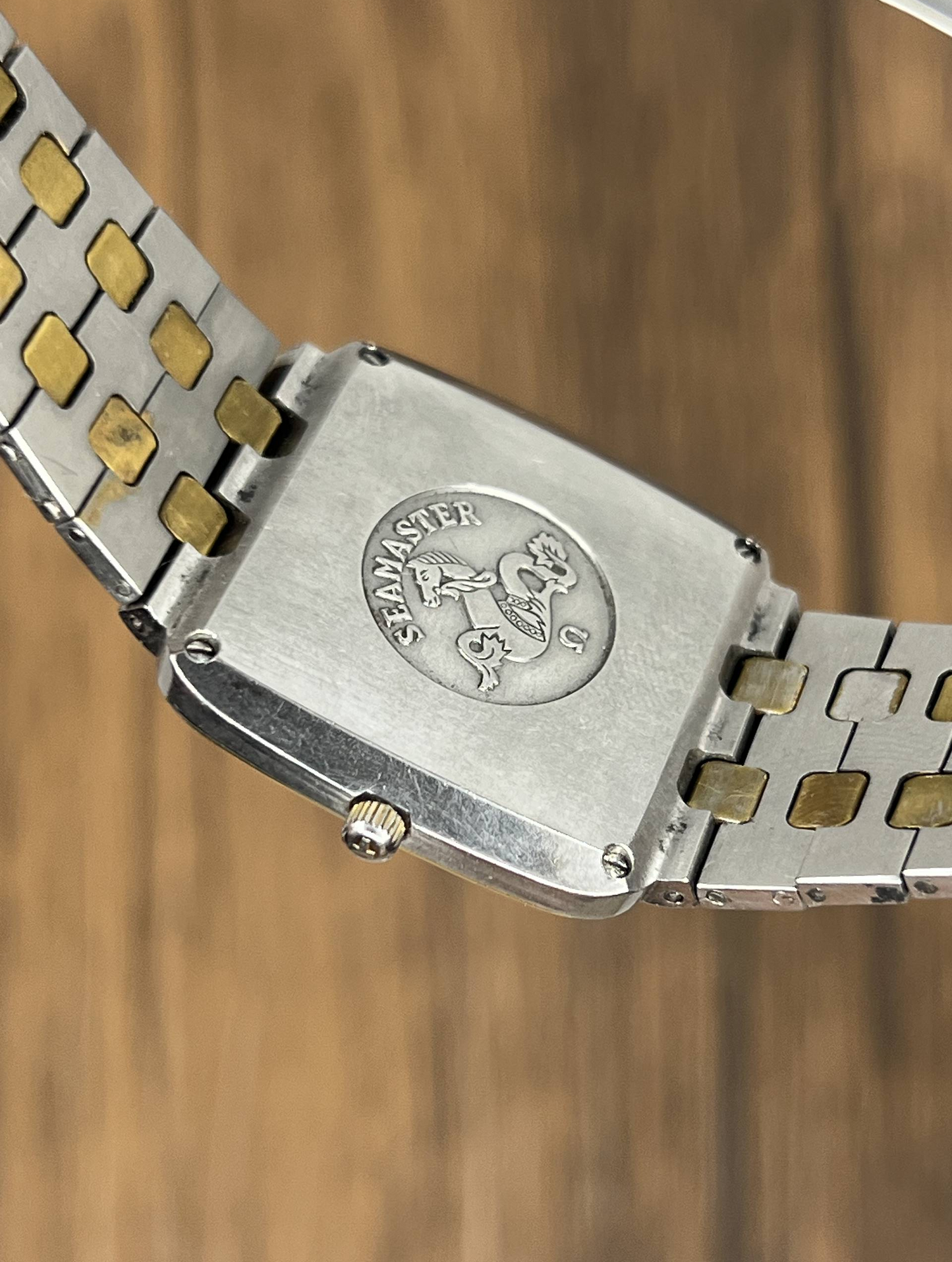 Vintage Omega Seamaster Quartz Two Tone Watch | Champagne Dial Date Integrated Bracelet