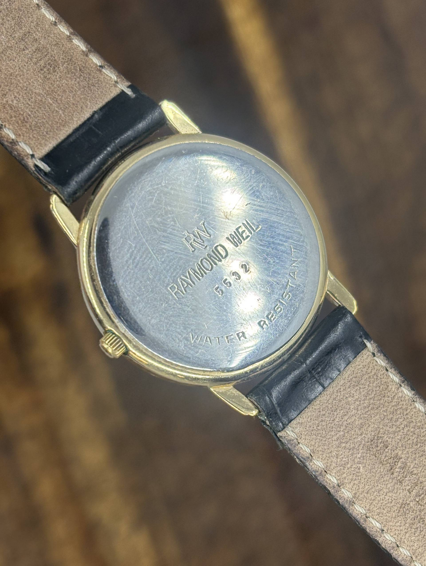 Vintage Raymond Weil Genève Watch | Black & White Roman Numeral Dial Gold Tone