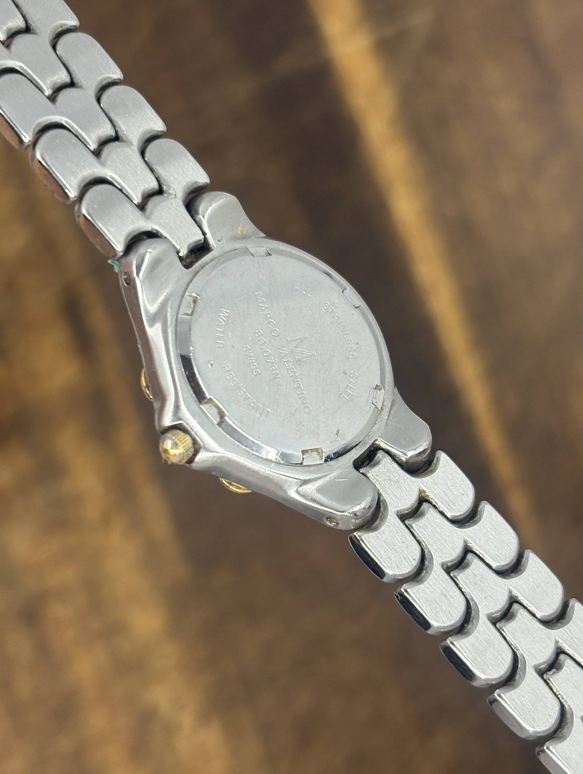 Vintage Marco Valentino Two-Tone Sapphire Watch | White Dial Date Swiss Made