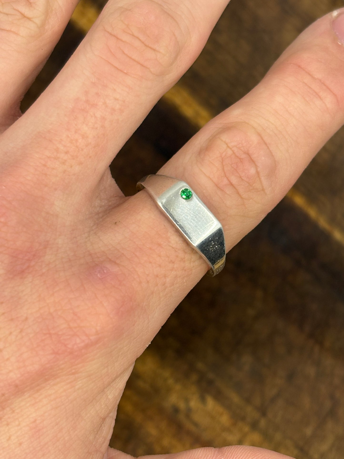 Sterling Silver Green Stone Signet Ring