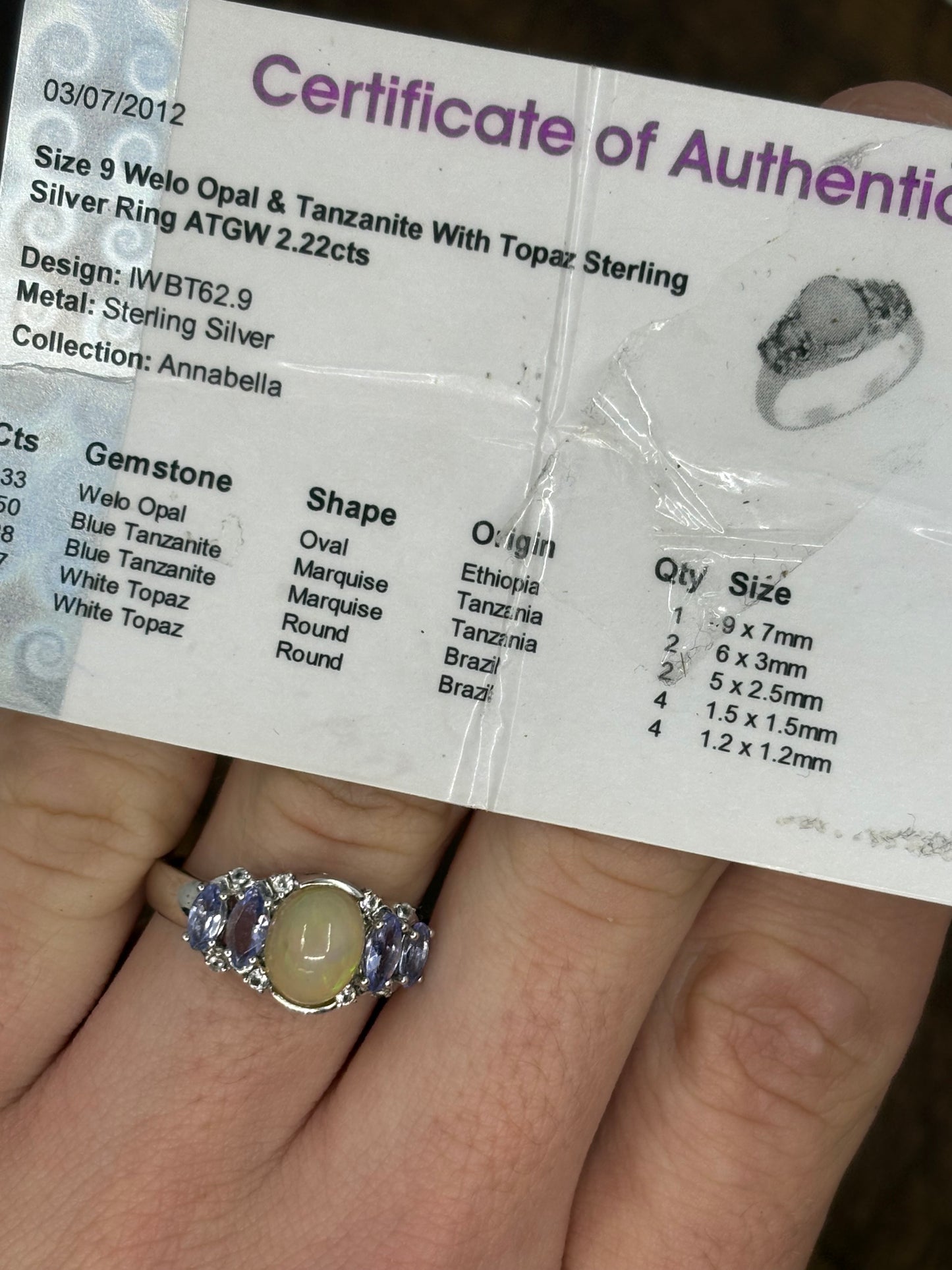 Welo Opal & Tanzanite Sterling Silver Ring
