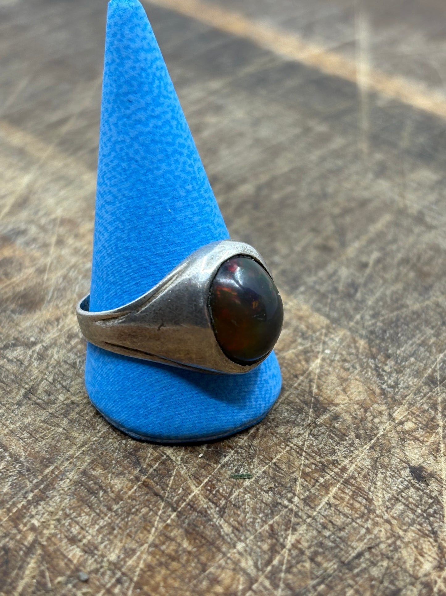 Black Opal solid silver ring