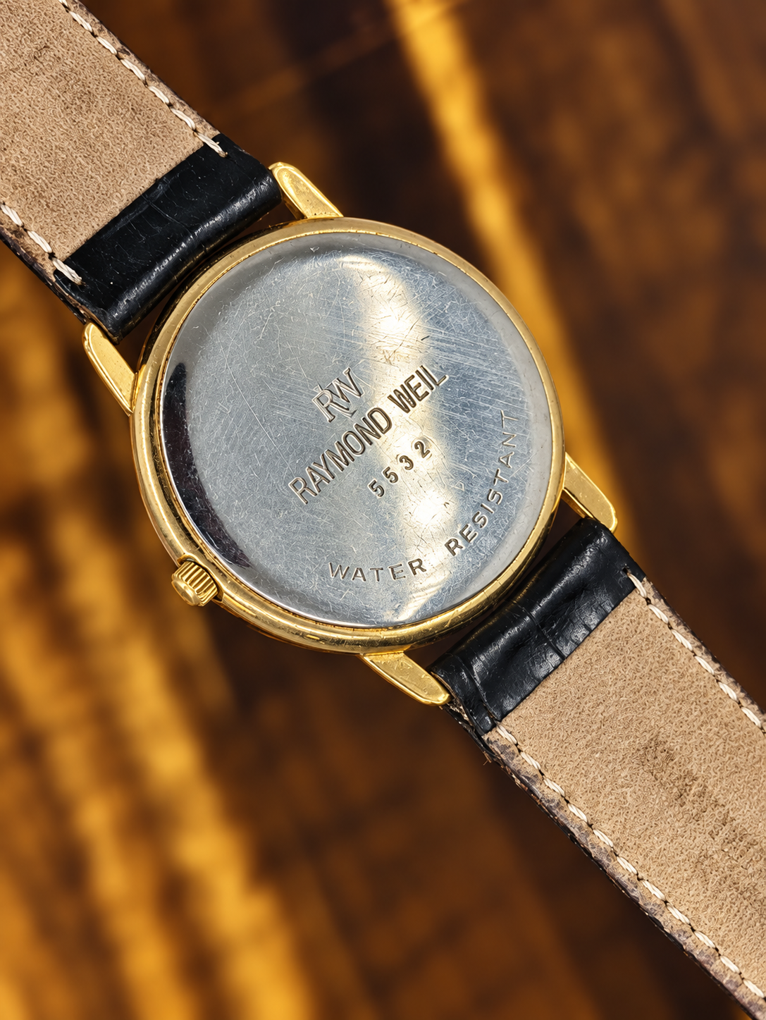Vintage Raymond Weil Genève Watch | Black & White Roman Numeral Dial Gold Tone