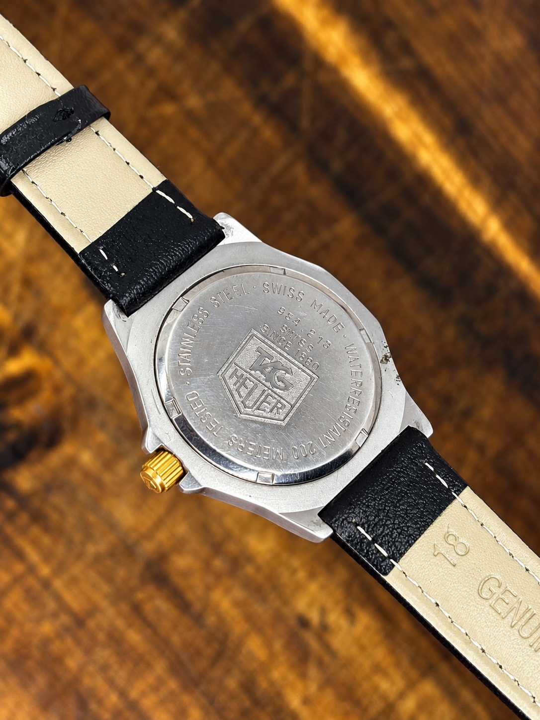 Vintage TAG Heuer Professional 200 Metres – Two-Tone Gold & Silver – Champagne Dial – Black Leather Strap
