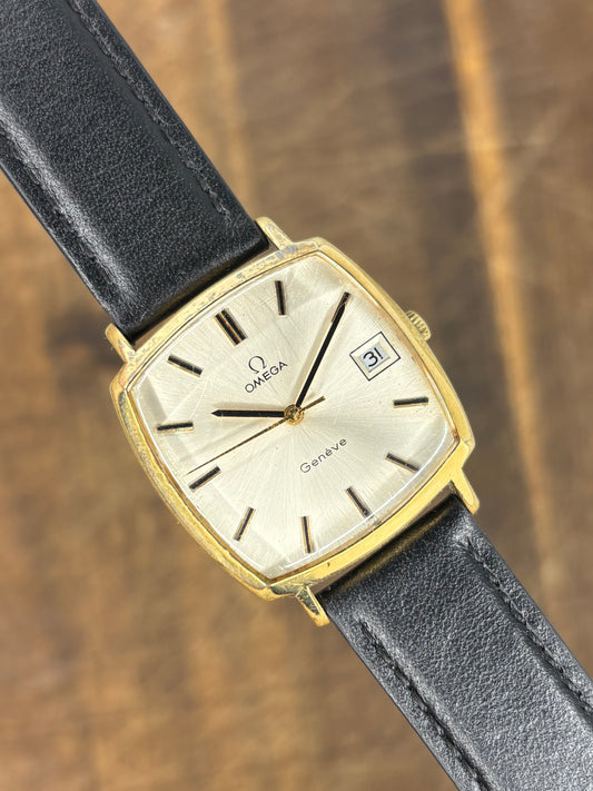 Omega Genève | Gold-Tone Square Case | Silver Dial | Date | Dress Watch