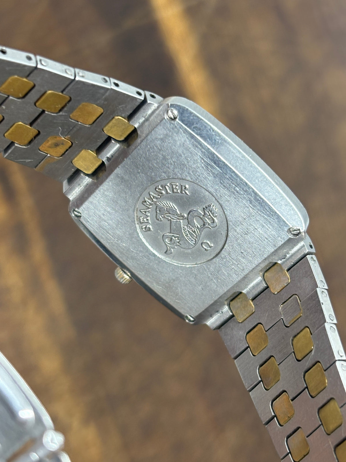 Vintage Omega Seamaster Quartz Two Tone Watch | Champagne Dial Date Integrated Bracelet