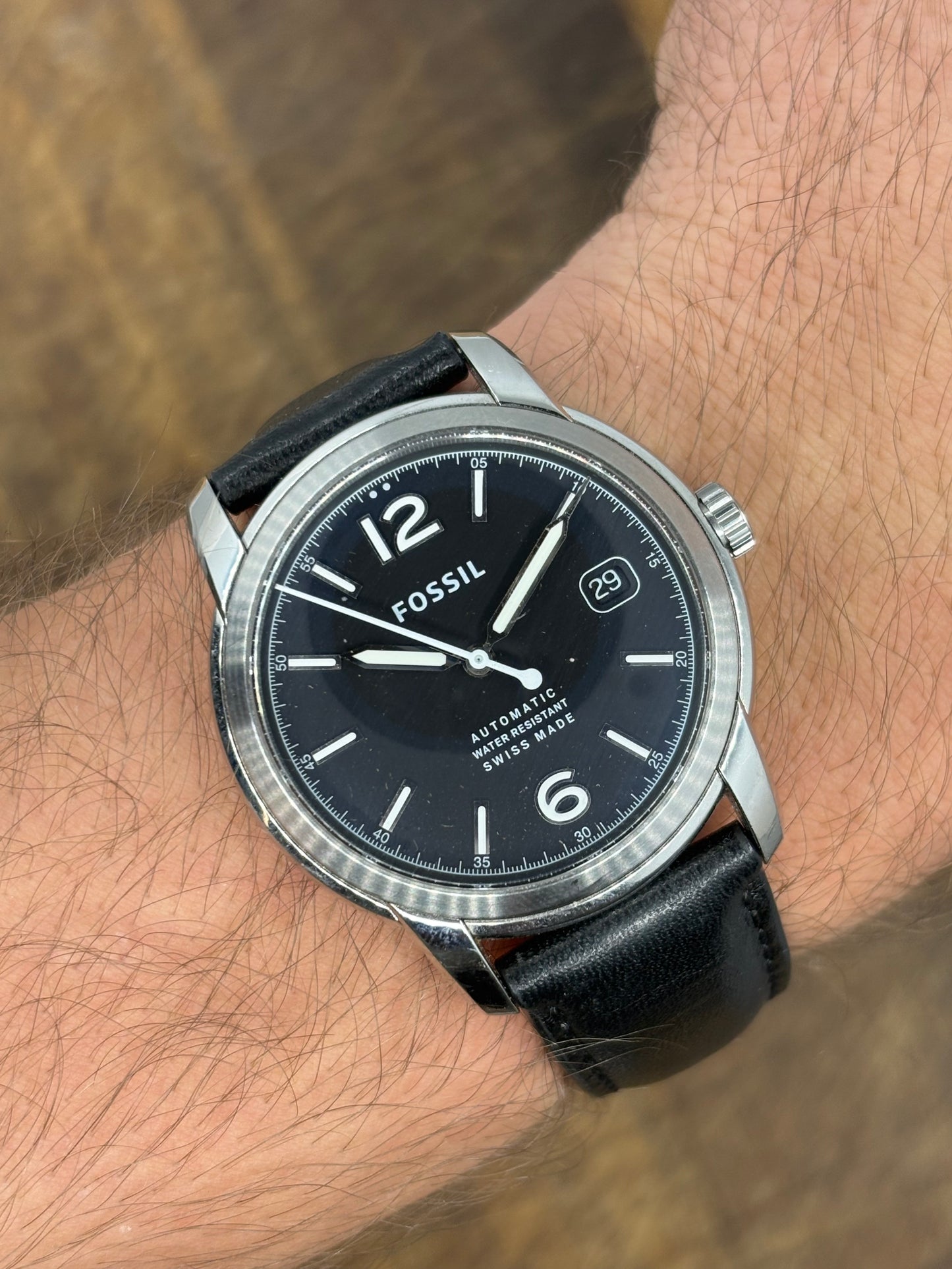 Fossil Automatic Swiss Made – Black Dial – Vintage Style
