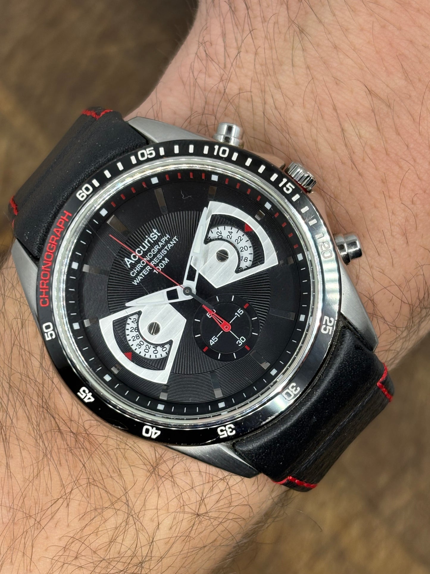 Accurist Chronograph – Black Dial with Red Accents