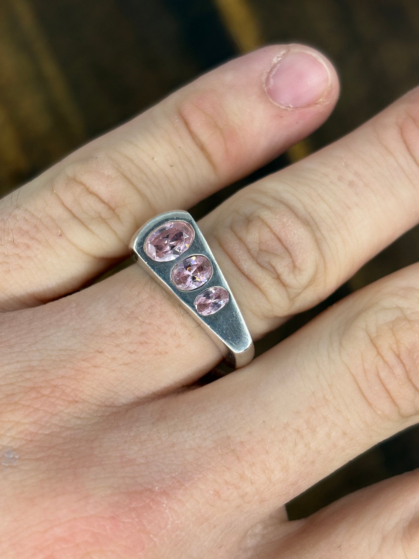 Vintage Pink Topaz Stone Trilogy Ring – Sterling Silver
