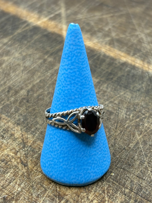 Deep Red garnet and solid silver ring