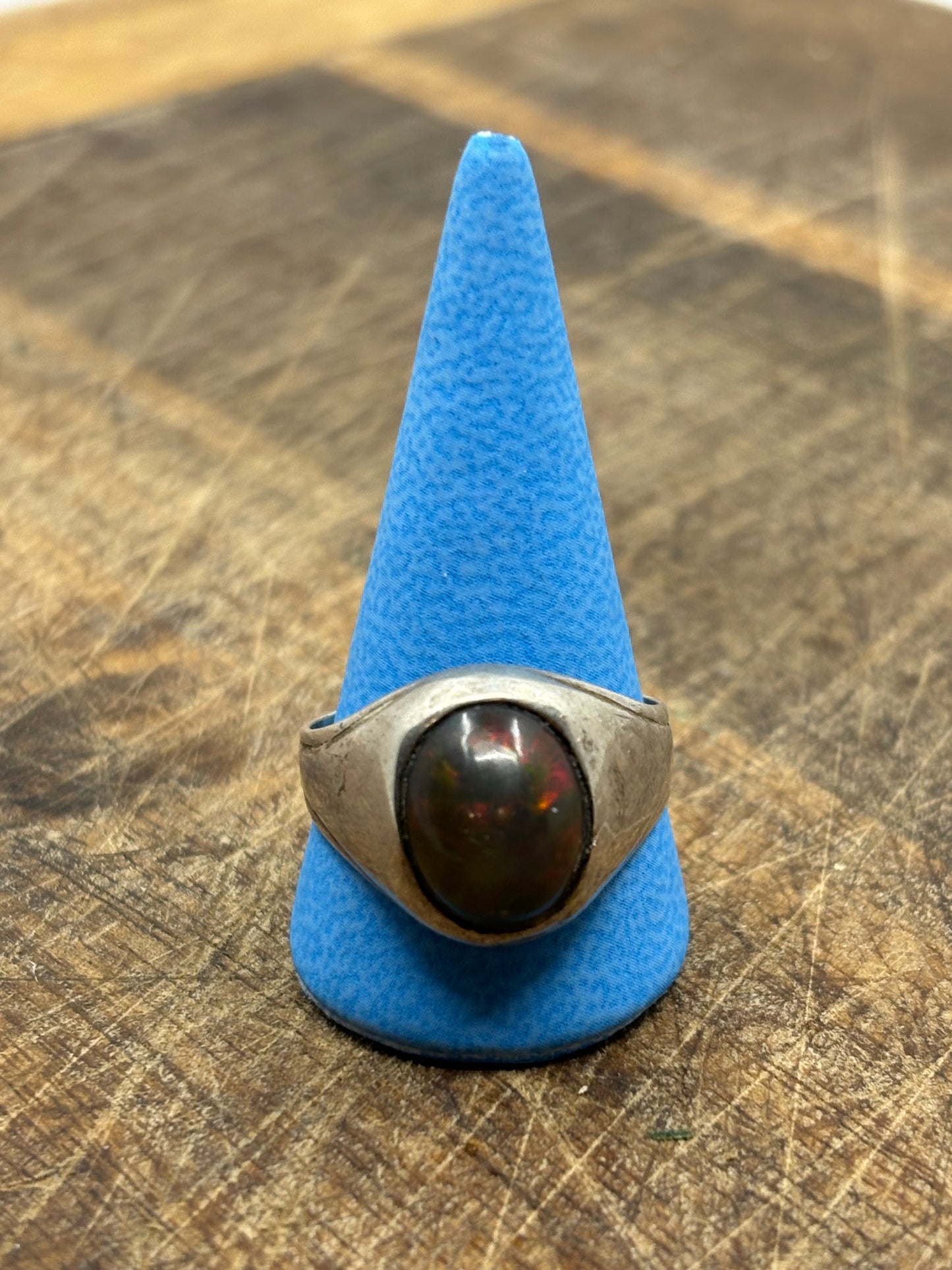 Black Opal solid silver ring