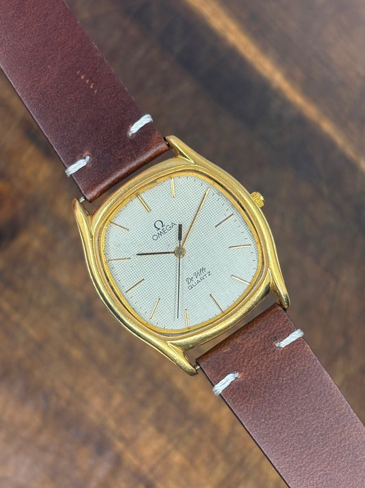 Vintage Omega De Ville Quartz Gold-Tone Dress Watch | Textured Silver Dial | Swiss Made