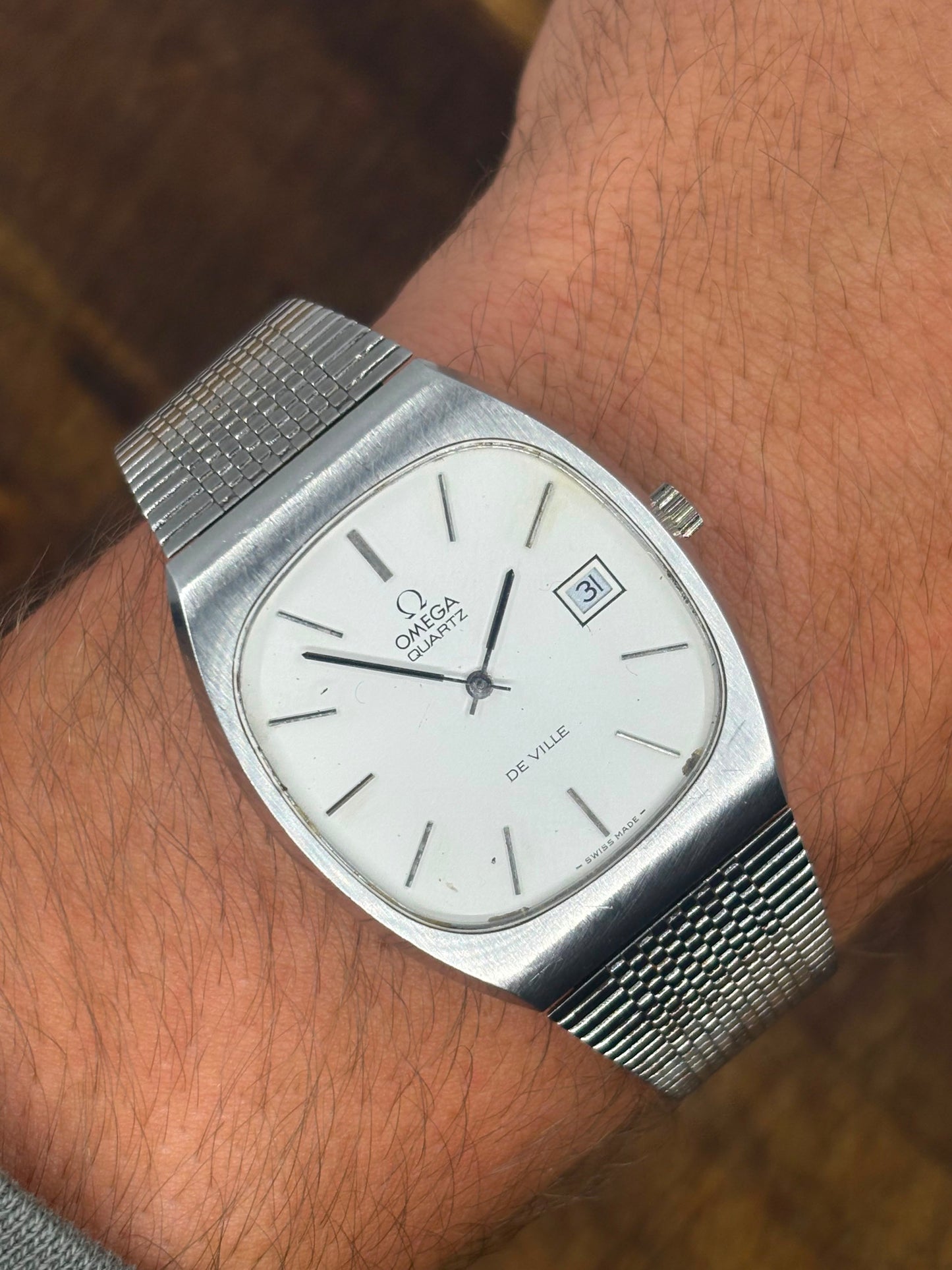 Vintage Omega De Ville Quartz Stainless Steel Watch | White Dial | Date | Swiss Made