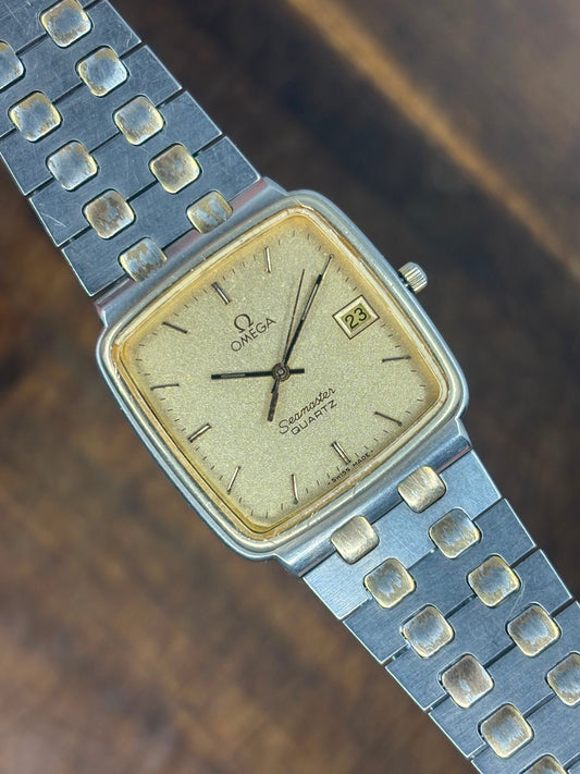 Vintage Omega Seamaster Quartz Two-Tone Watch | Champagne Dial | Date | Swiss Made