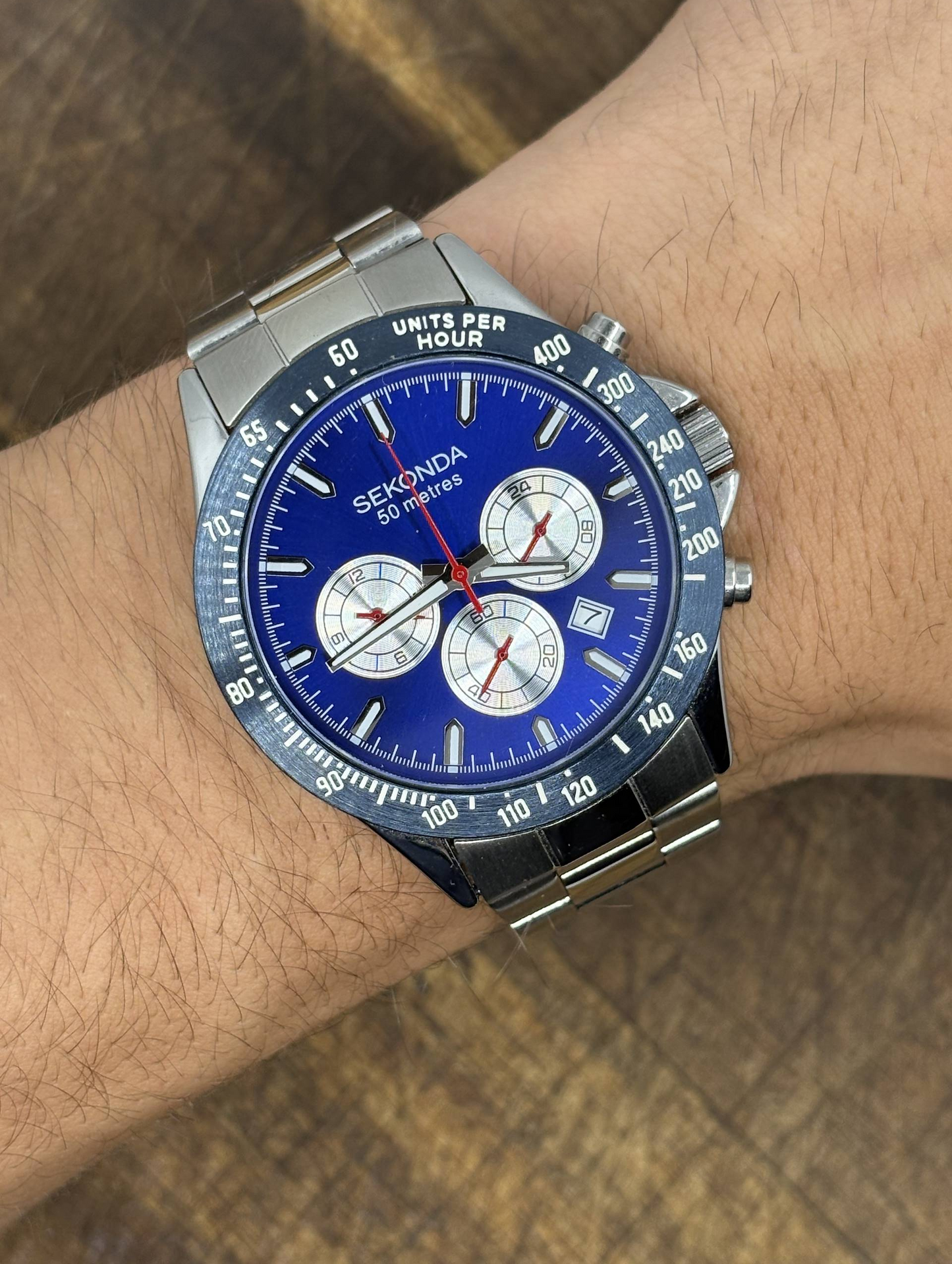 Sekonda Blue Chronograph Quartz Watch | Stainless Steel | Tachymeter Bezel | 50M
