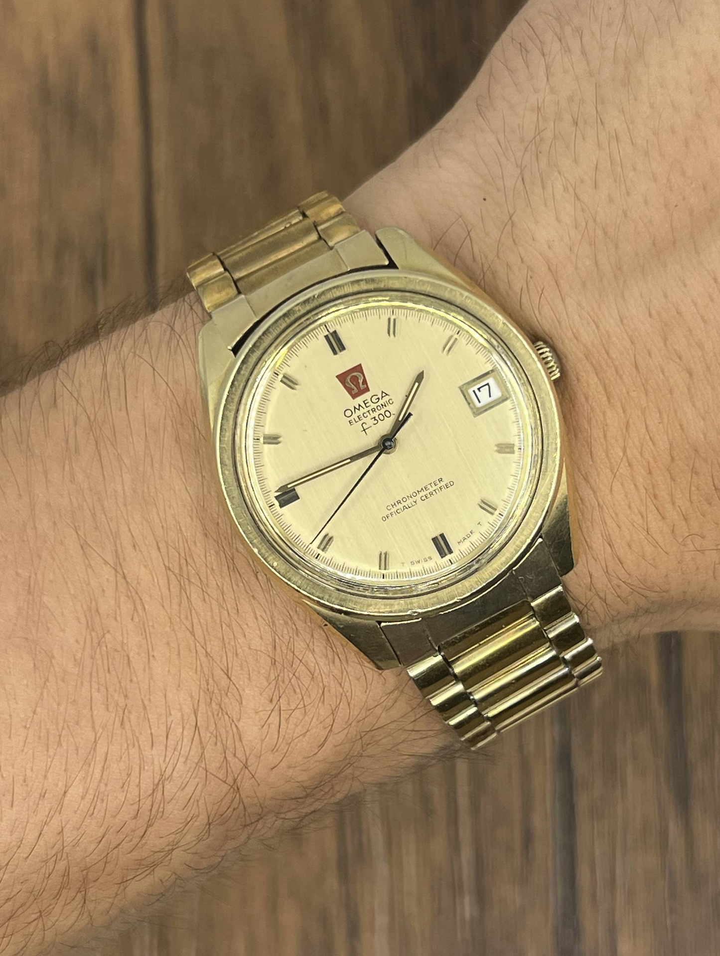 Vintage Omega Electronic F300 Chronometer Watch | Gold Tone Date Bracelet Swiss