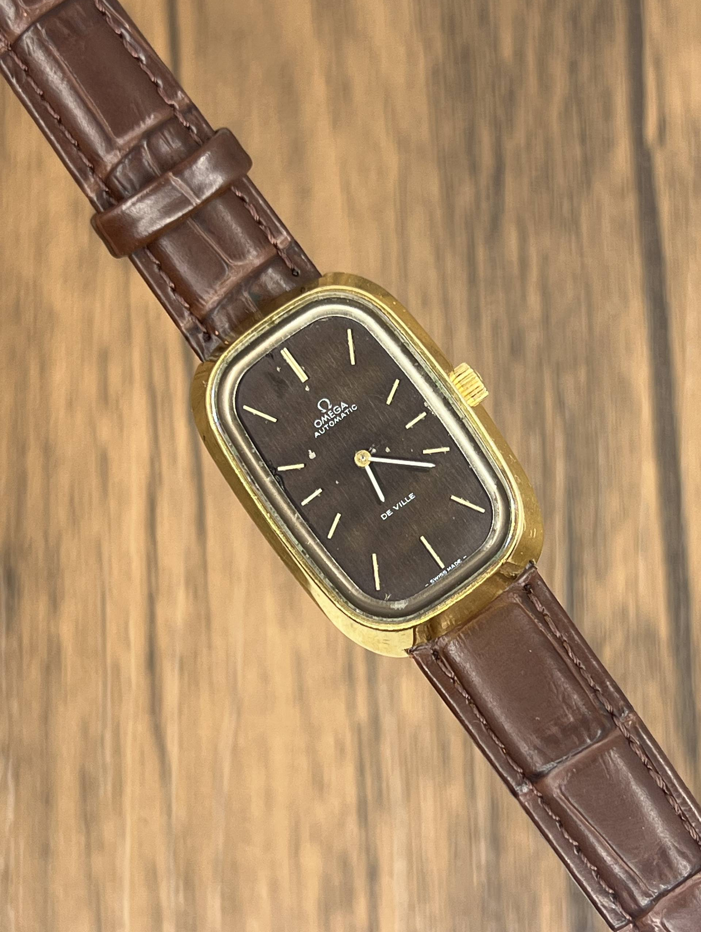 Vintage Omega De Ville Automatic Watch | Brown Dial Gold Tone Oval Case Swiss
