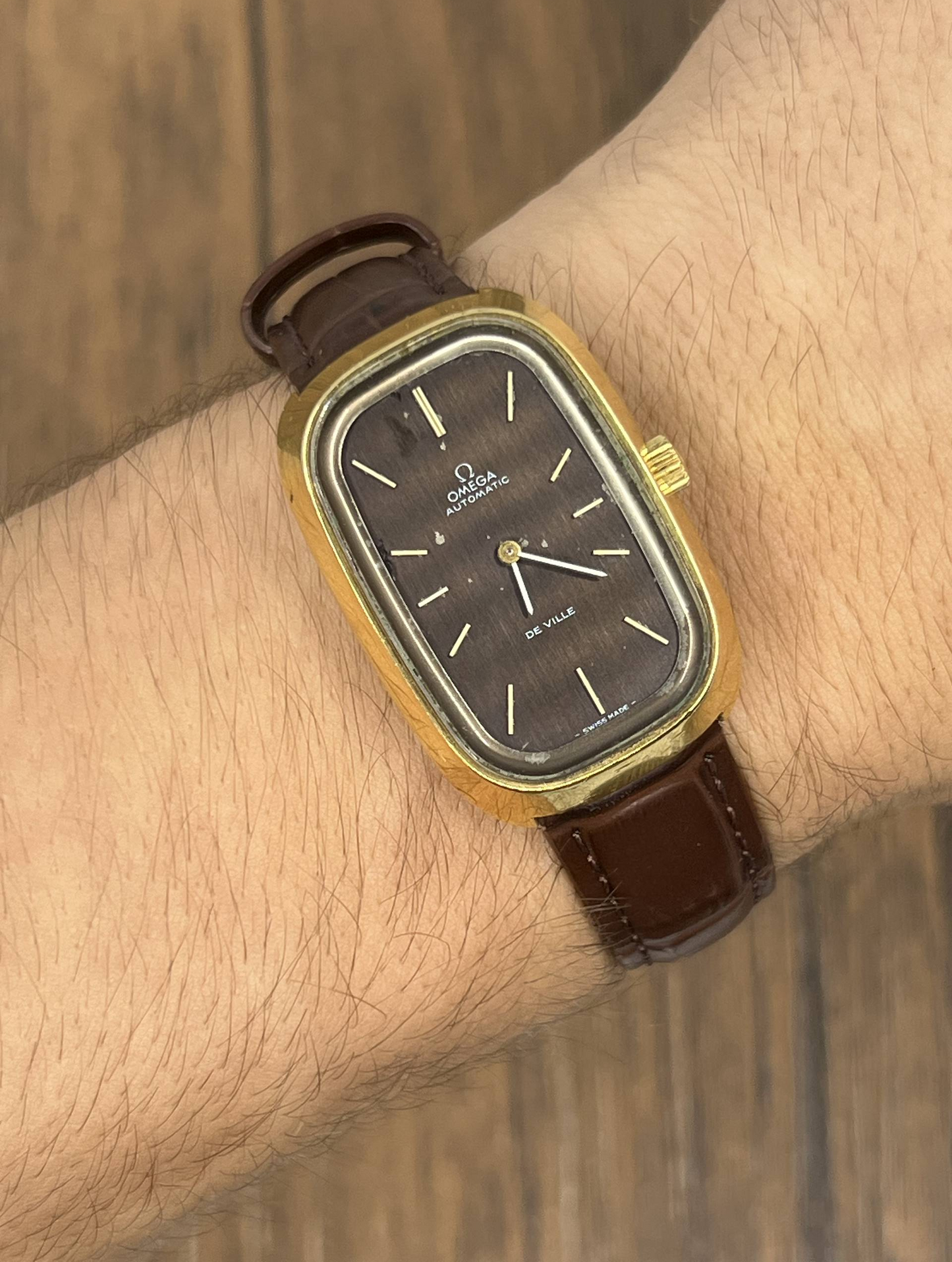 Vintage Omega De Ville Automatic Watch | Brown Dial Gold Tone Oval Case Swiss