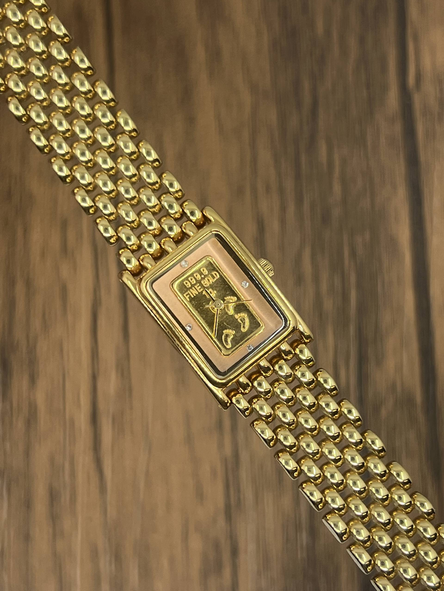 Vintage Fine Gold Bar Dial Watch | 999.9 Ingot Design Gold Tone Bracelet