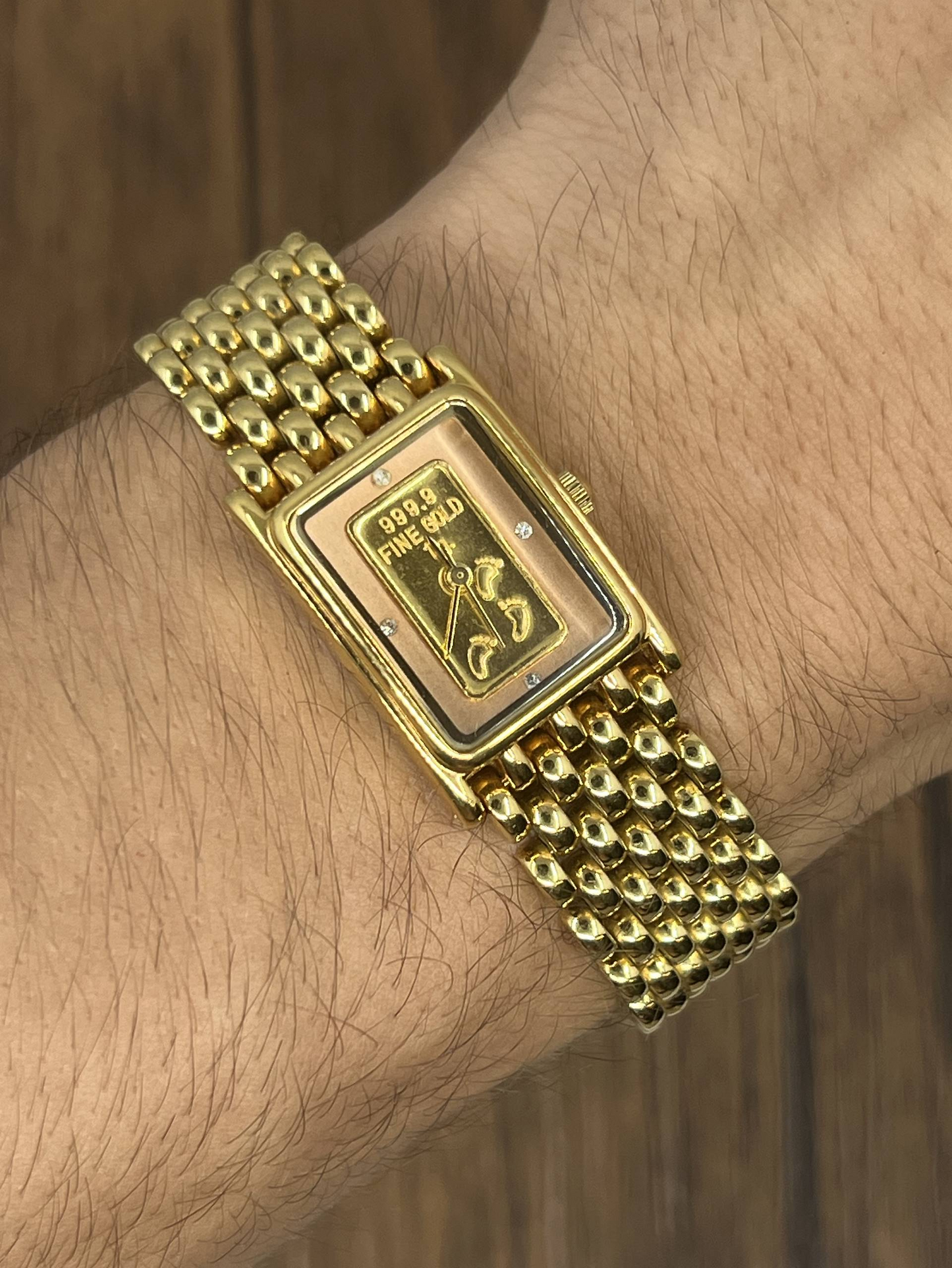 Vintage Fine Gold Bar Dial Watch | 999.9 Ingot Design Gold Tone Bracelet