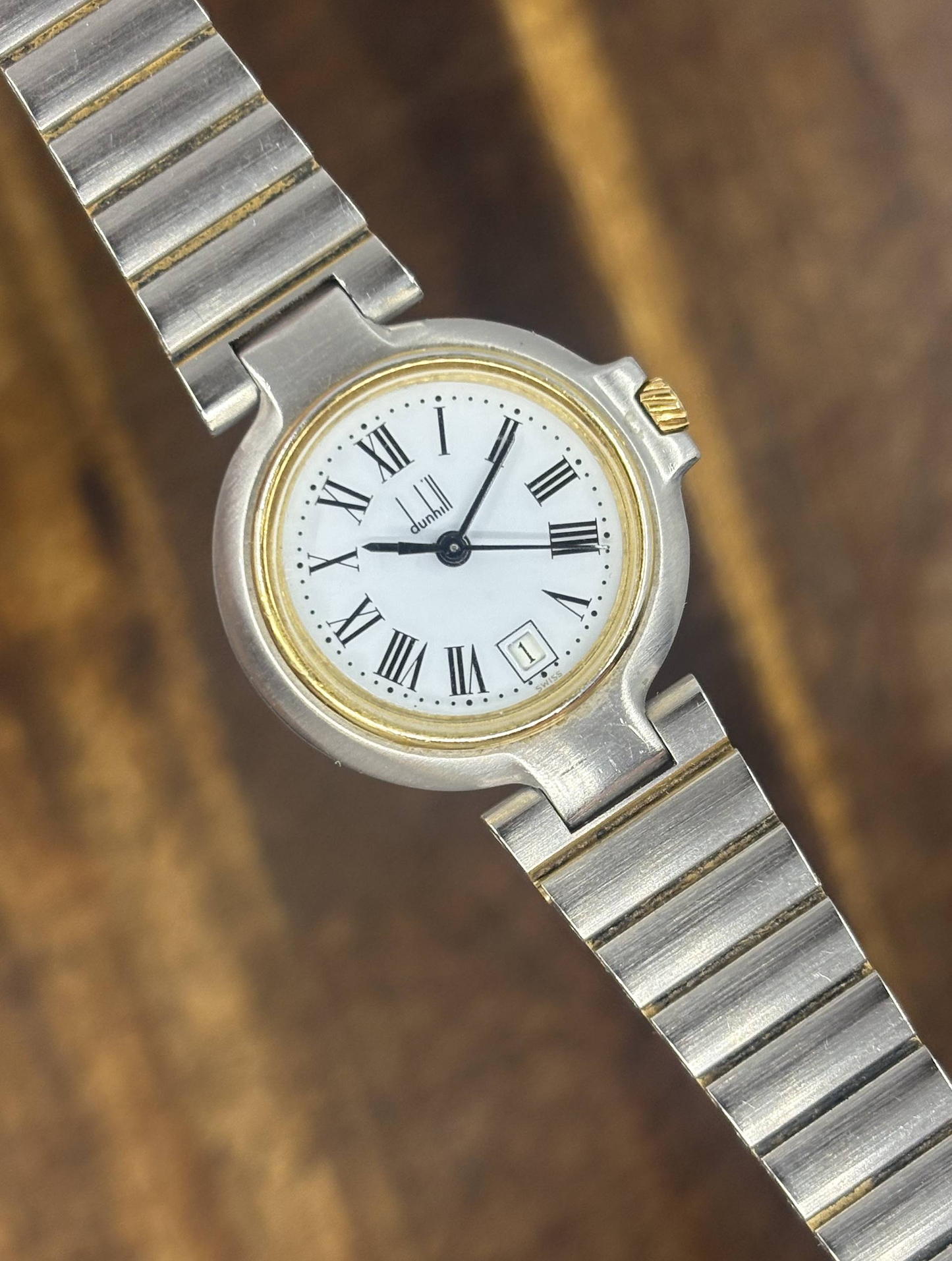 Vintage Dunhill Two-Tone Quartz Watch | Roman Numeral Dial Date Bracelet