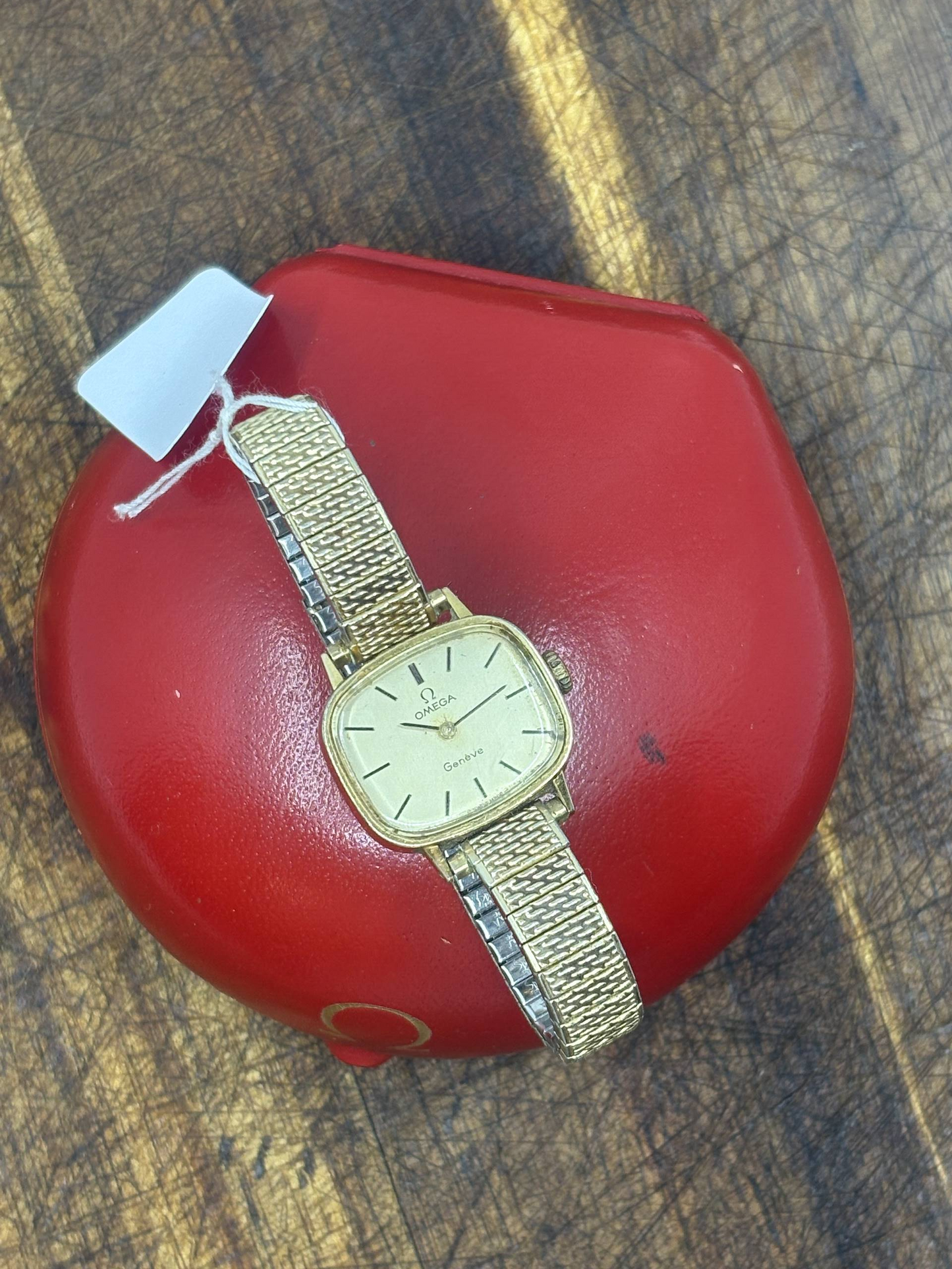 Vintage Omega Genève Ladies Watch | Gold Tone Cushion Case Bracelet Boxed