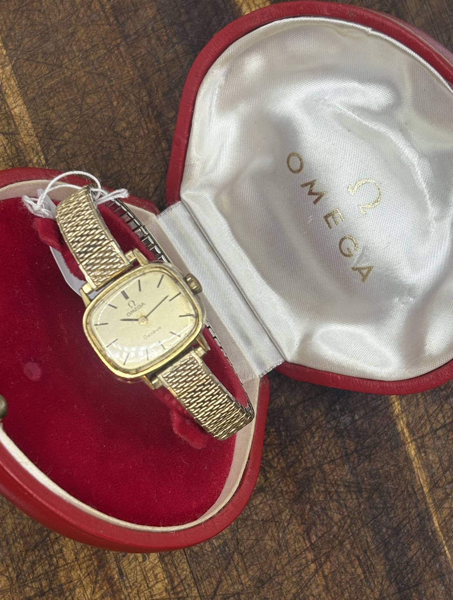 Vintage Omega Genève Ladies Watch | Gold Tone Cushion Case Bracelet Boxed