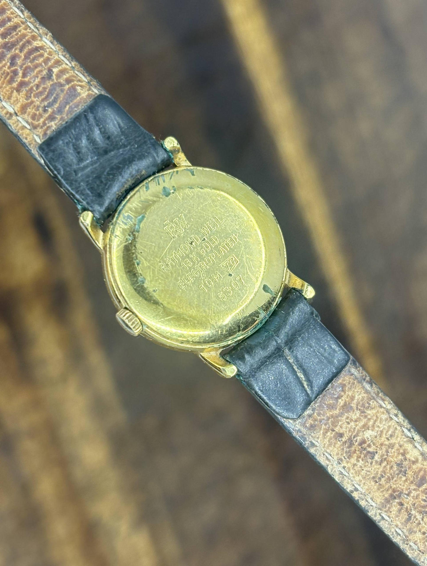 Vintage Raymond Weil Genève Quartz Watch | Gold Dial Date Black Leather Strap