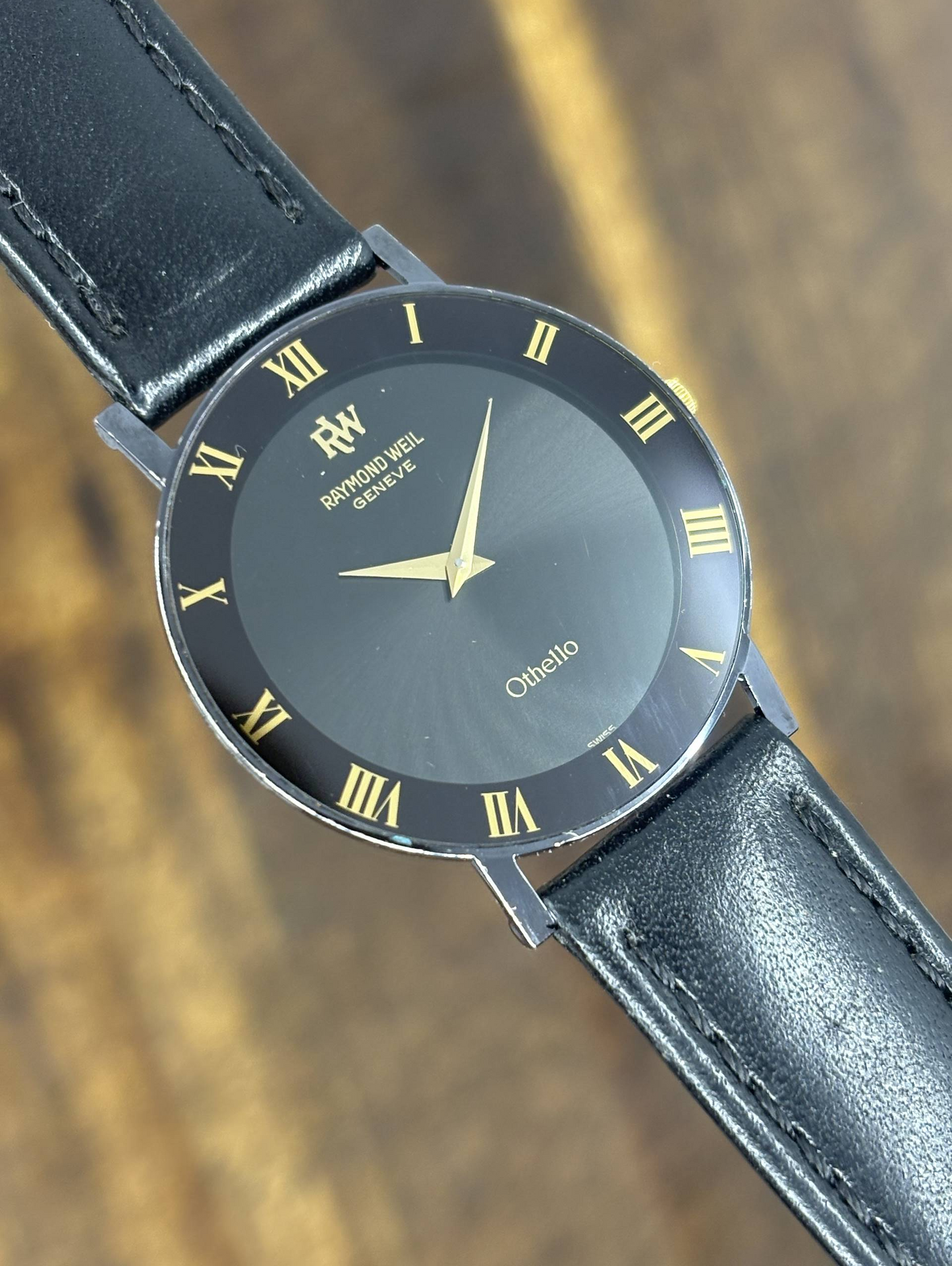 Vintage Raymond Weil Othello Watch | Black Dial Roman Numerals Swiss Made