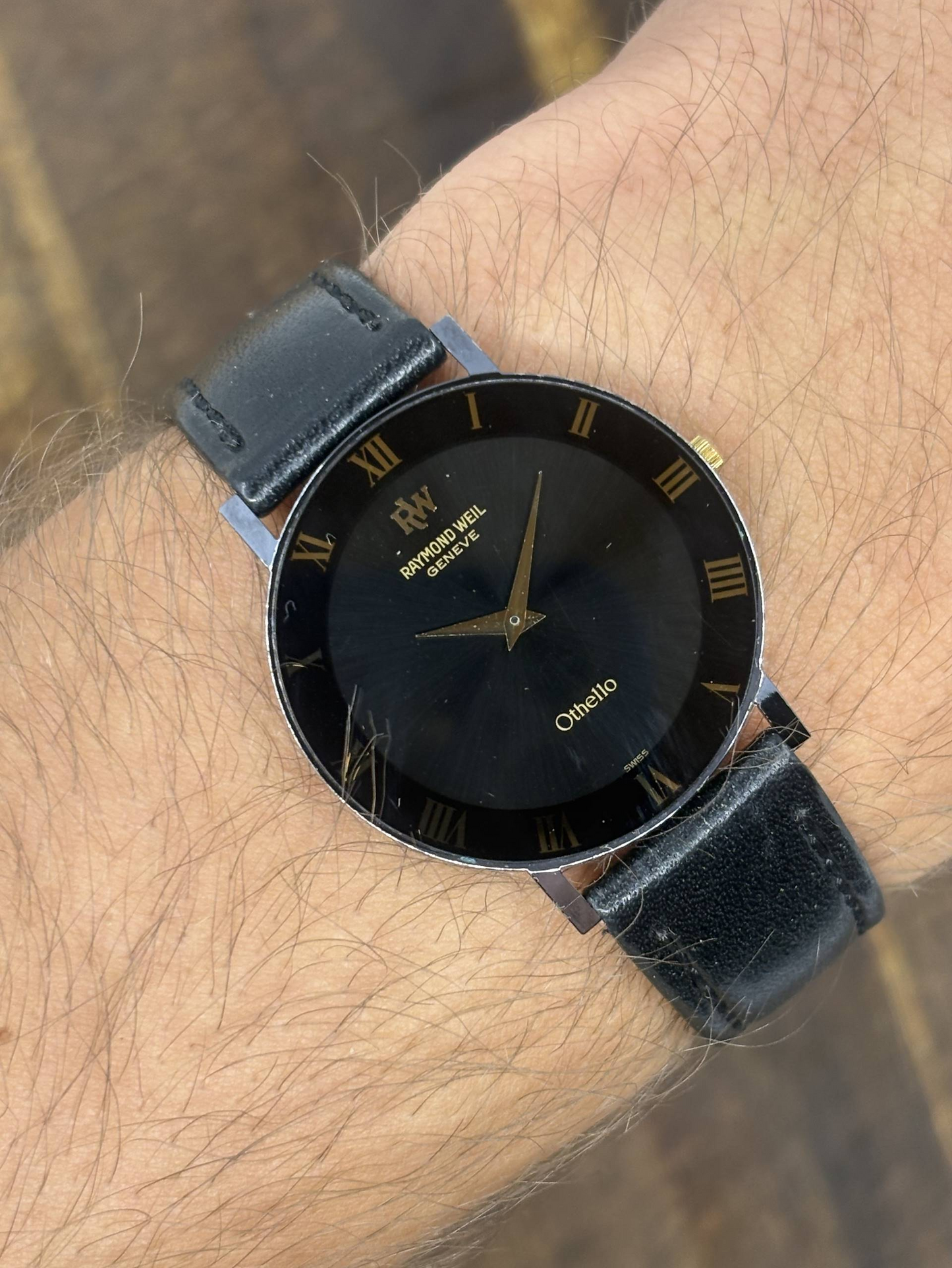 Vintage Raymond Weil Othello Watch | Black Dial Roman Numerals Swiss Made