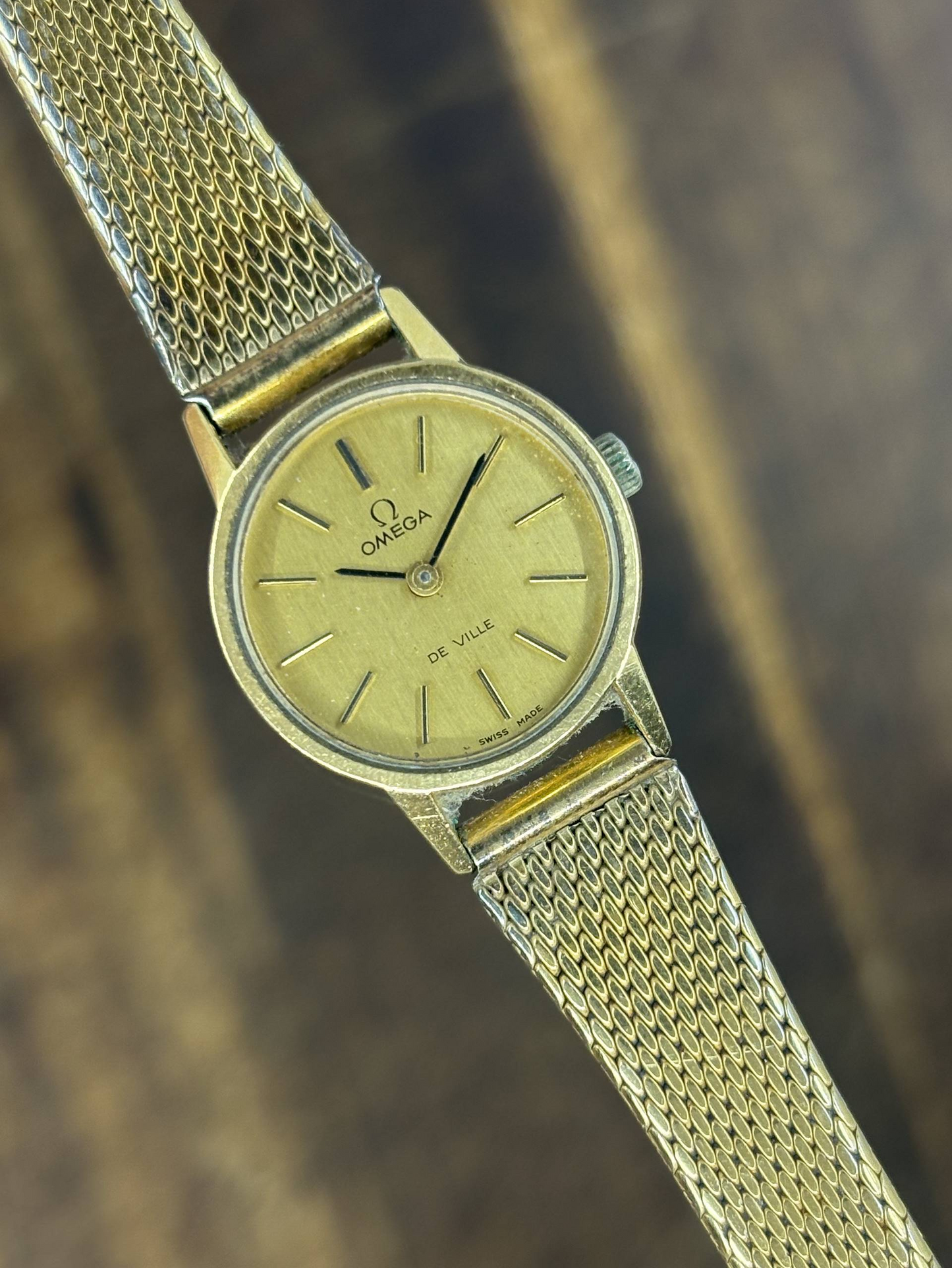 Vintage Omega De Ville Ladies Watch | Gold Dial Gold Tone Mesh Bracelet Swiss Made