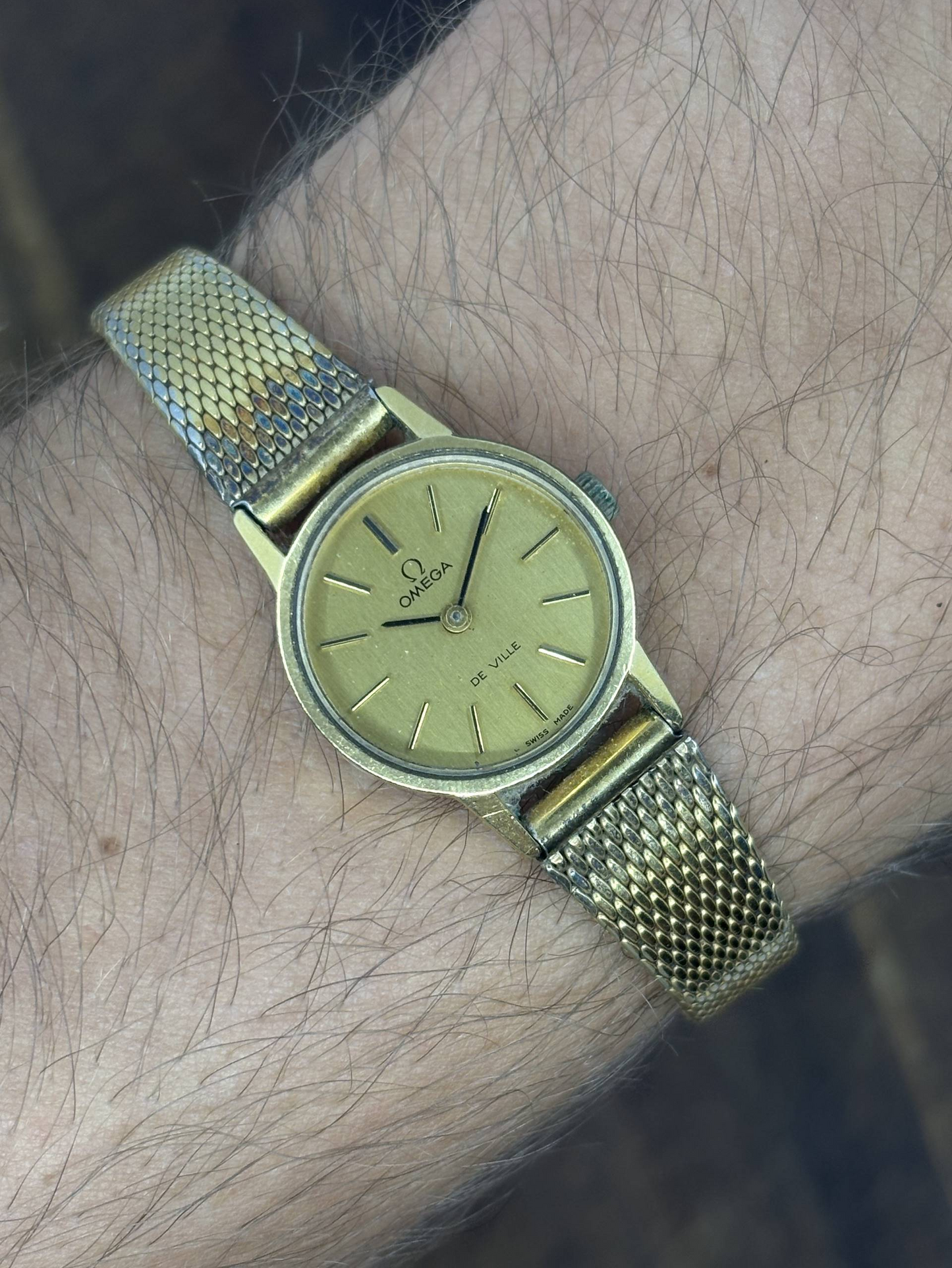 Vintage Omega De Ville Ladies Watch | Gold Dial Gold Tone Mesh Bracelet Swiss Made