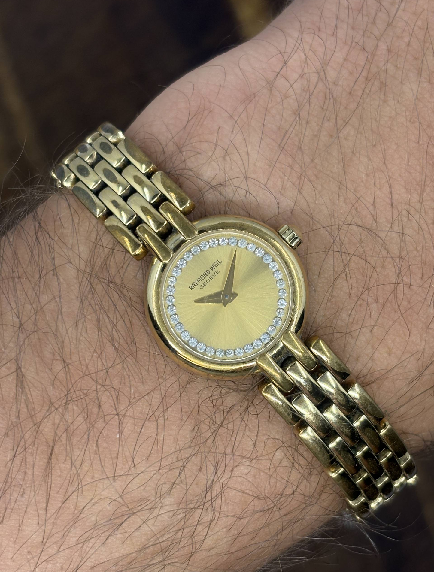 Vintage Raymond Weil Genève Ladies Watch | Gold Tone Crystal Set Dial Swiss Watch