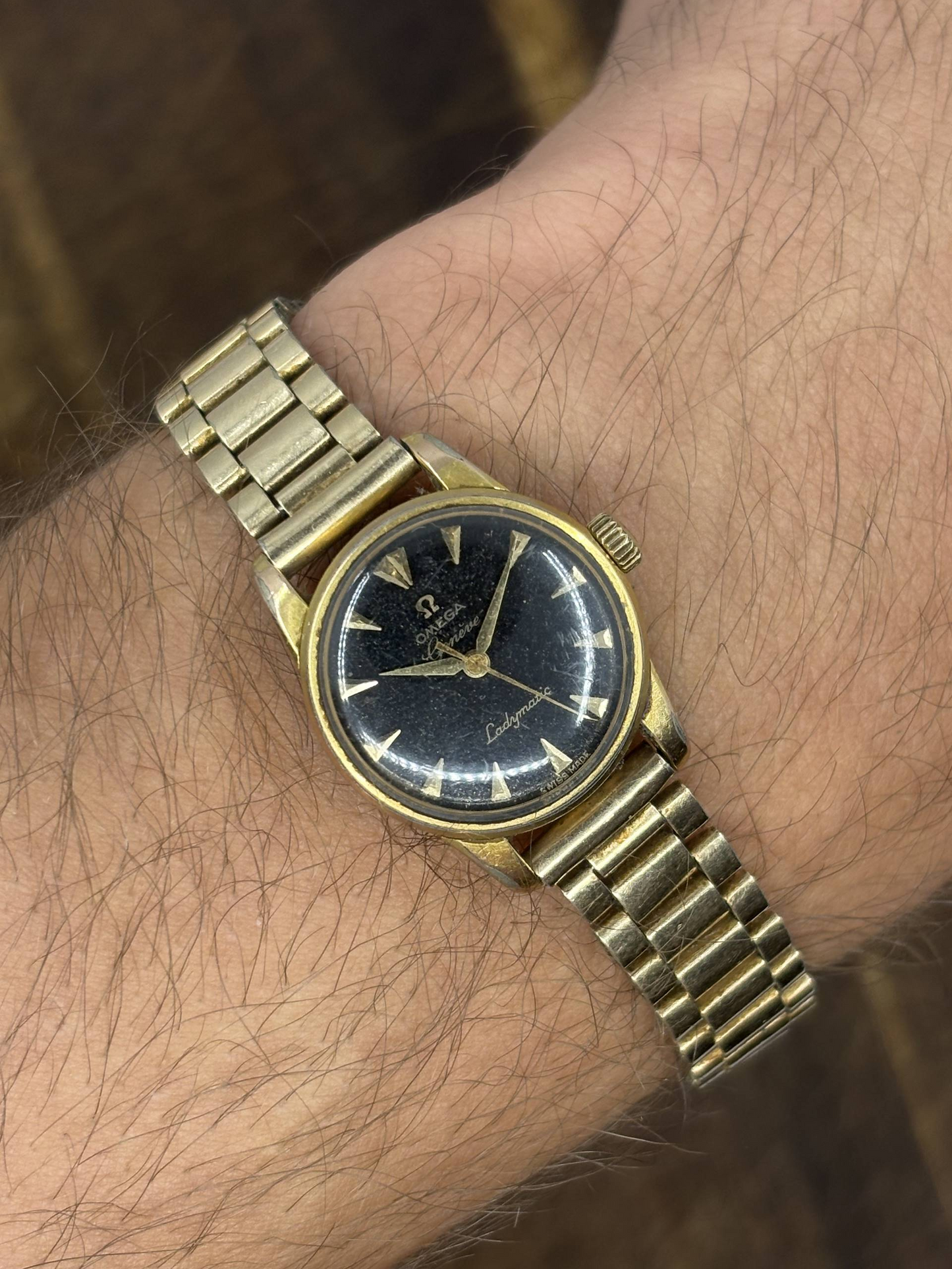 Vintage Omega Ladymatic Automatic Watch | Black Dial Gold Tone Swiss Ladies Watch