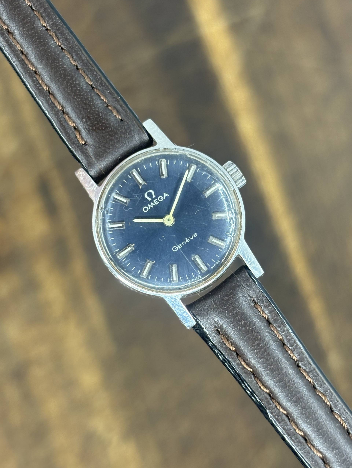 Vintage Omega Genève Blue Dial Manual Wind Watch | Stainless Steel Swiss Made