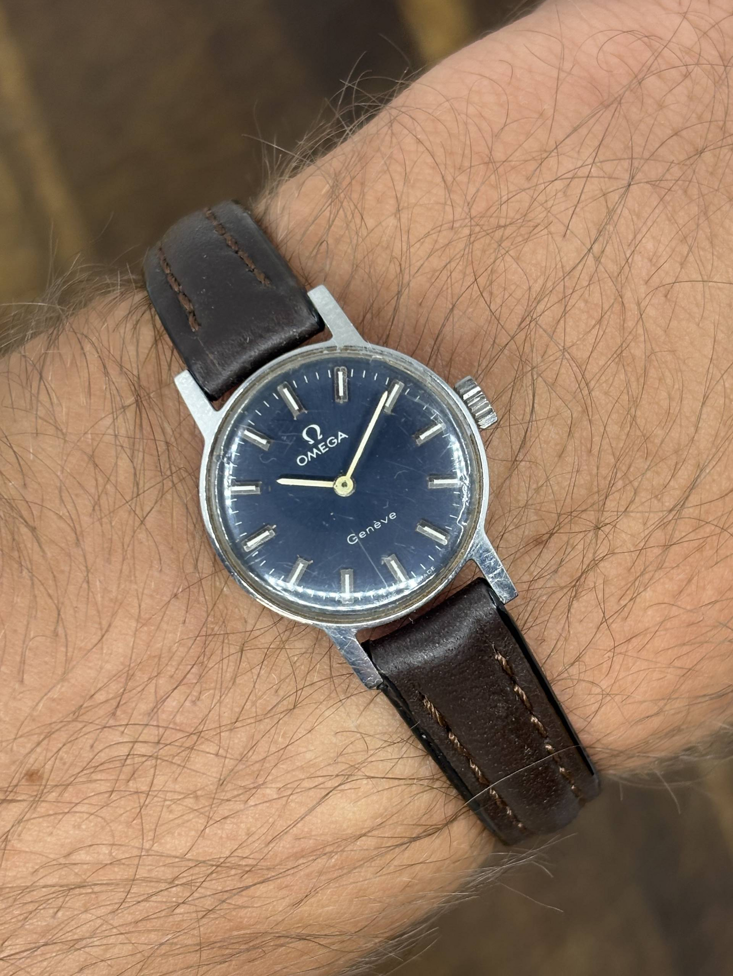 Vintage Omega Genève Blue Dial Manual Wind Watch | Stainless Steel Swiss Made