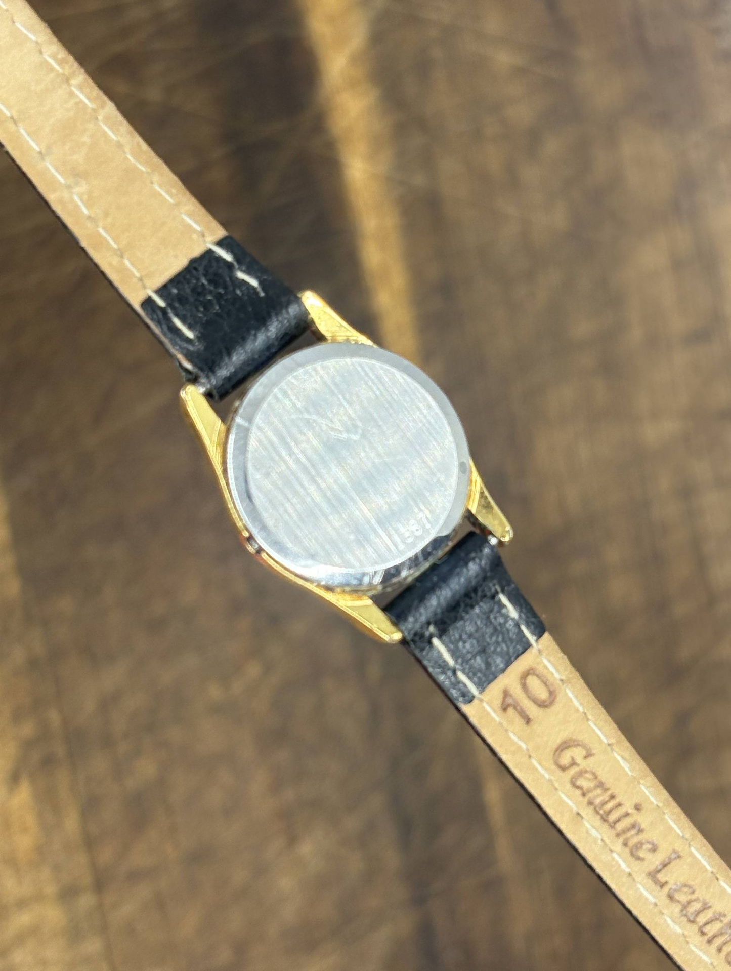 Vintage Omega De Ville Quartz Cal. 1387 Ladies Watch | Gold Dial Black Leather