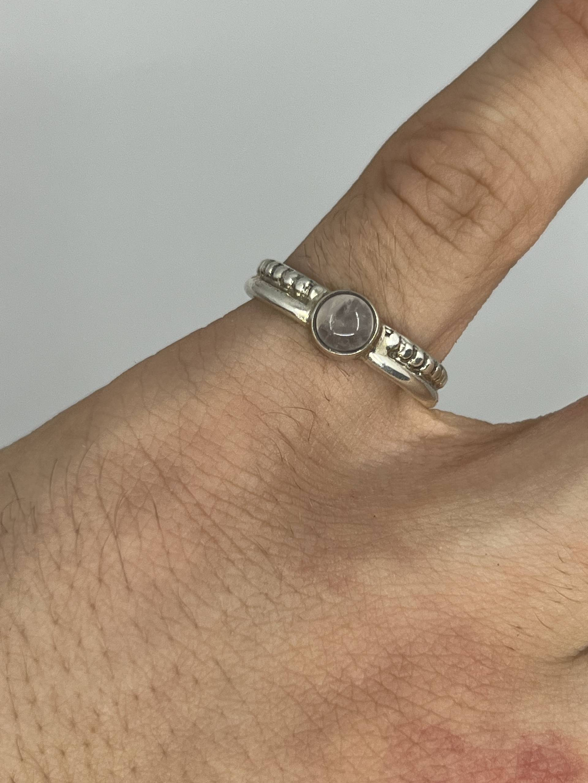 Sterling Silver Rose Quartz Ring – Pink Cabochon Twisted Band Vintage Style