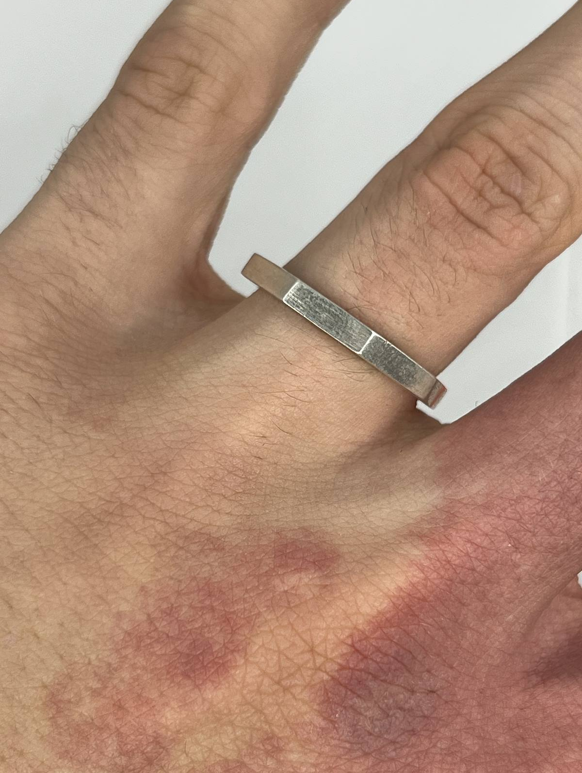 925 Silver Tone Geometric Signet Ring – Minimalist Flat Top Band