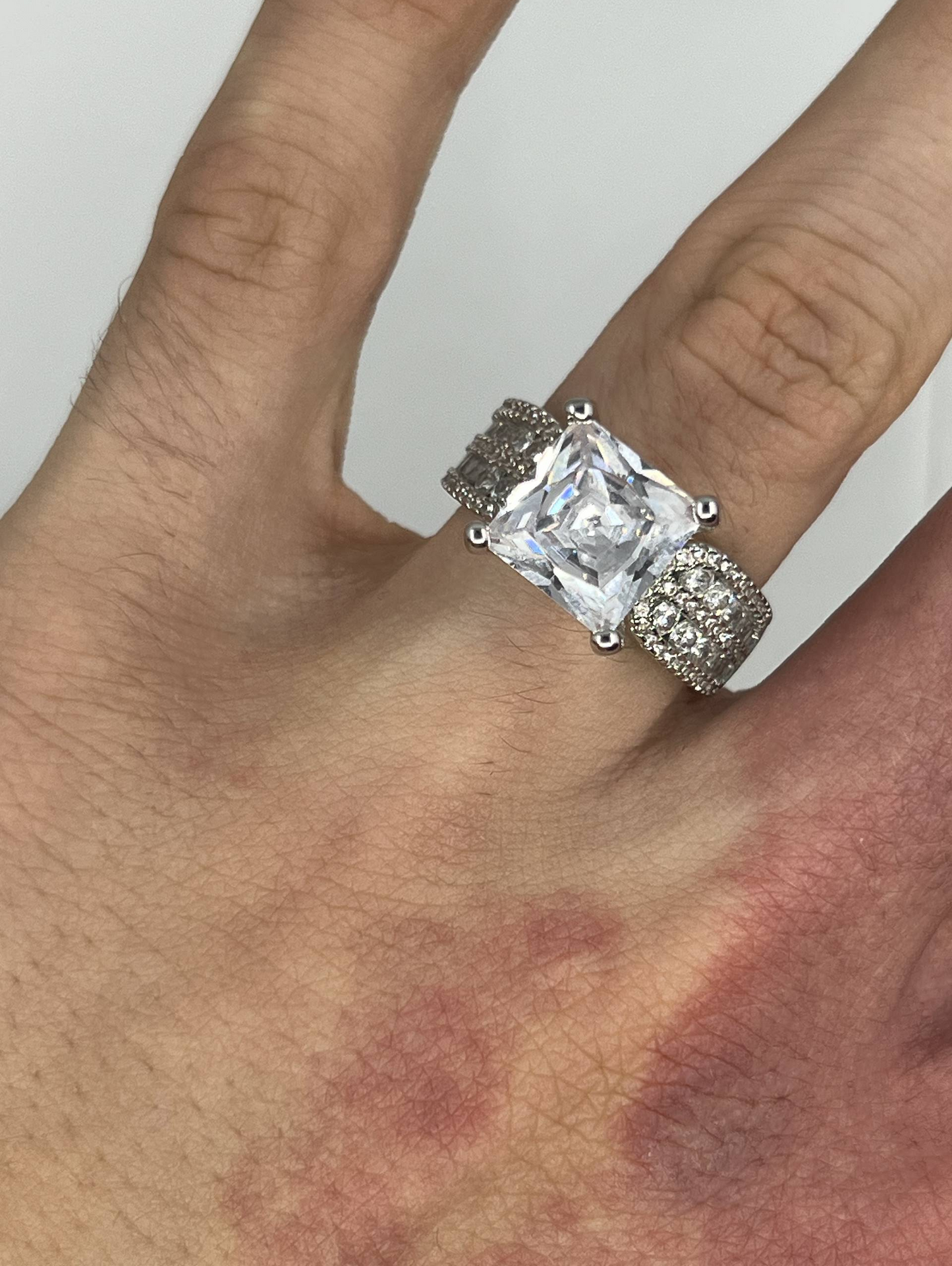 925 Sterling Silver Clear Stone Statement Ring – Square Cut Cluster Dress Ring