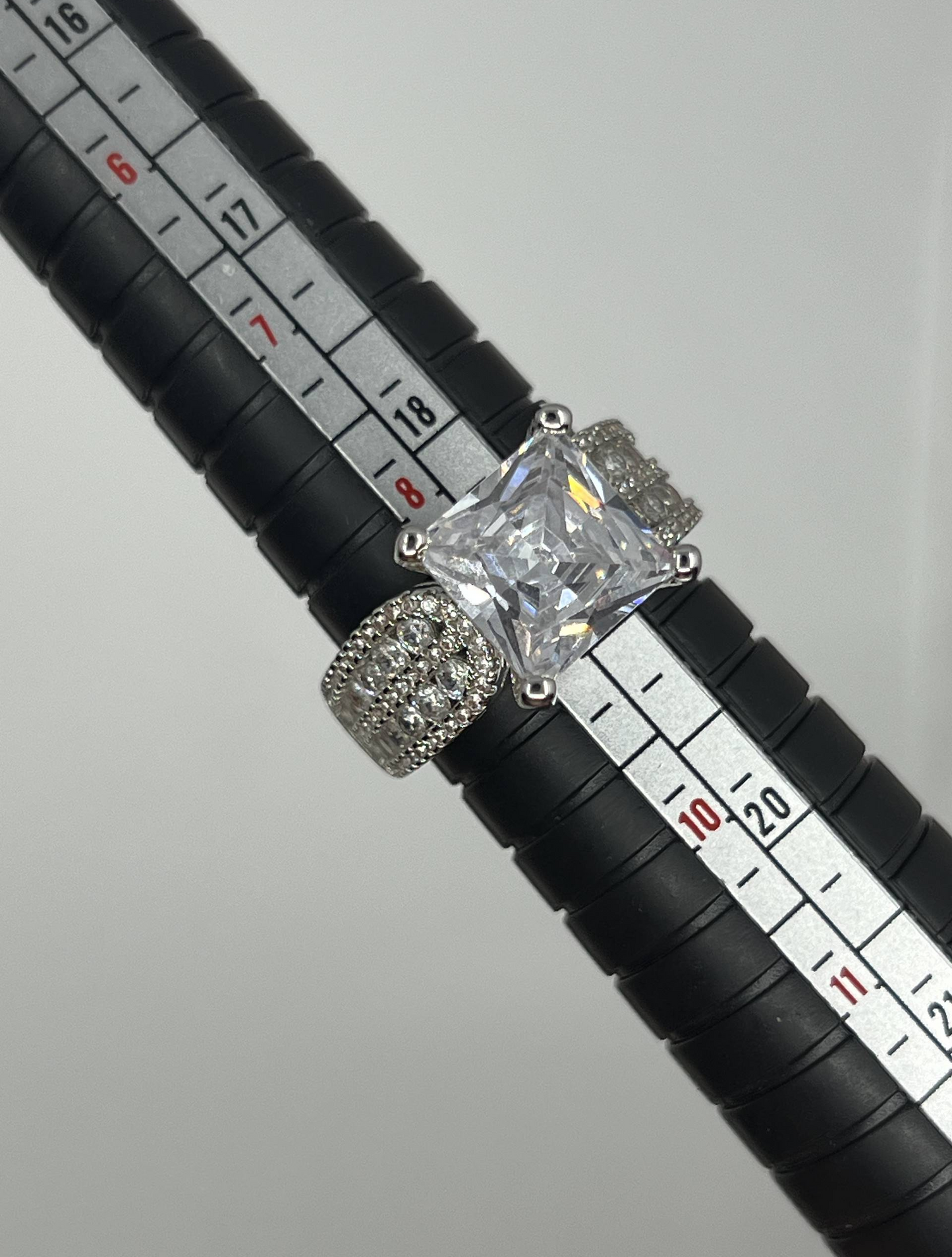 925 Sterling Silver Clear Stone Statement Ring – Square Cut Cluster Dress Ring