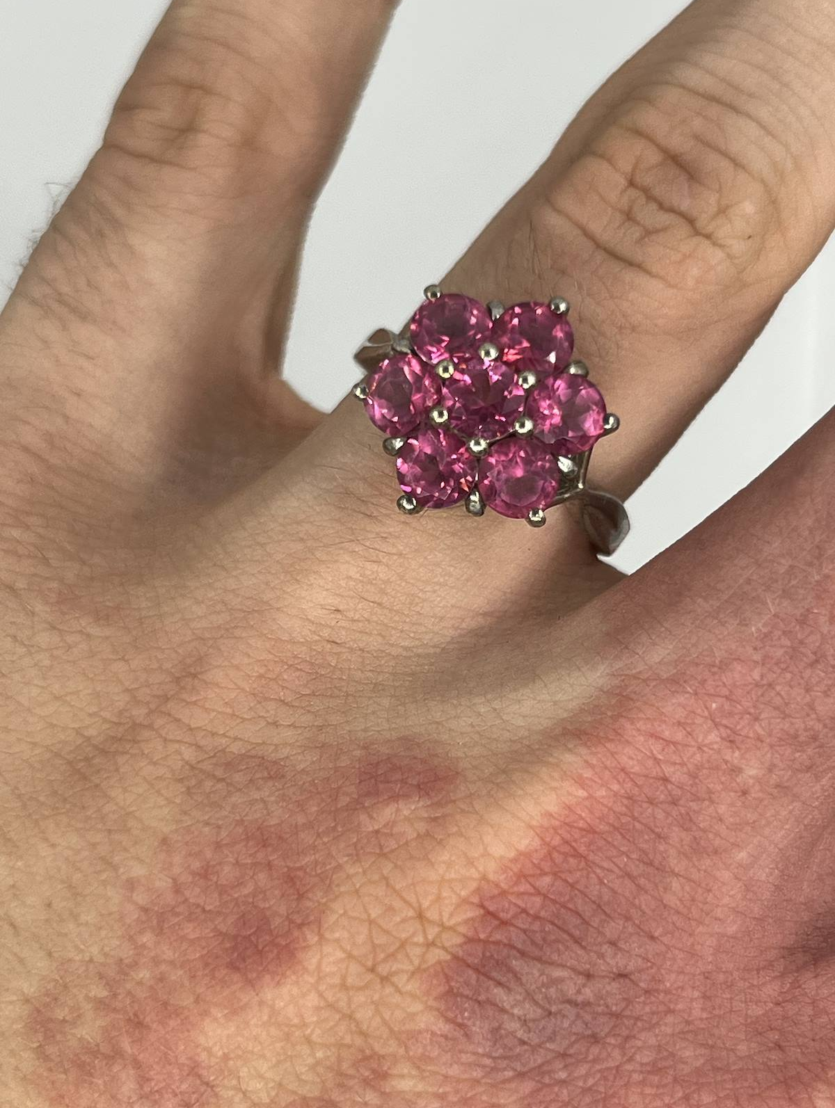 925 Sterling Silver Pink Stone Flower Cluster Ring – Vintage Style Statement Ring