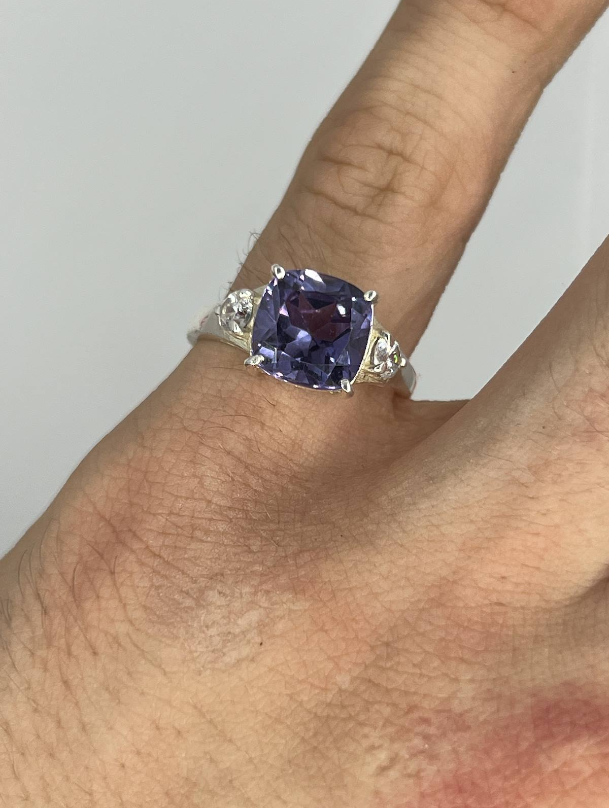 925 Sterling Silver Purple Stone Solitaire Ring – Statement Ring