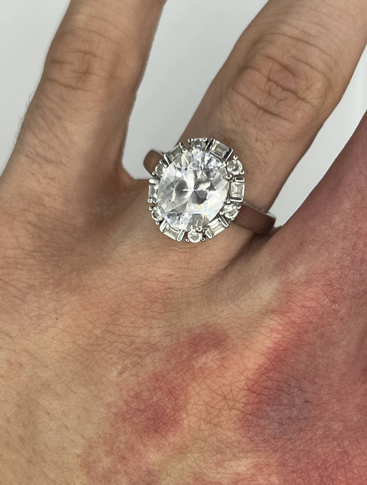 925 Sterling Silver Oval Clear Stone Halo Ring – Statement Ring