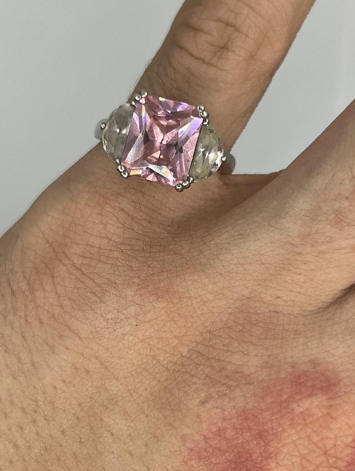 925 Sterling Silver Pink Stone Solitaire Ring – Large Emerald Cut Statement Ring