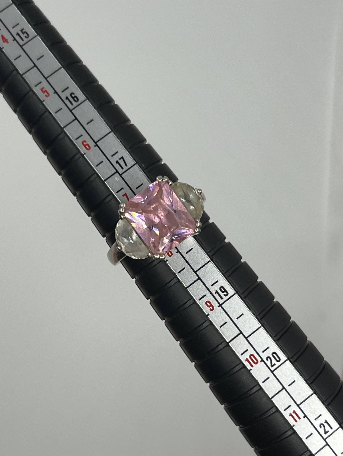 925 Sterling Silver Pink Stone Solitaire Ring – Large Emerald Cut Statement Ring