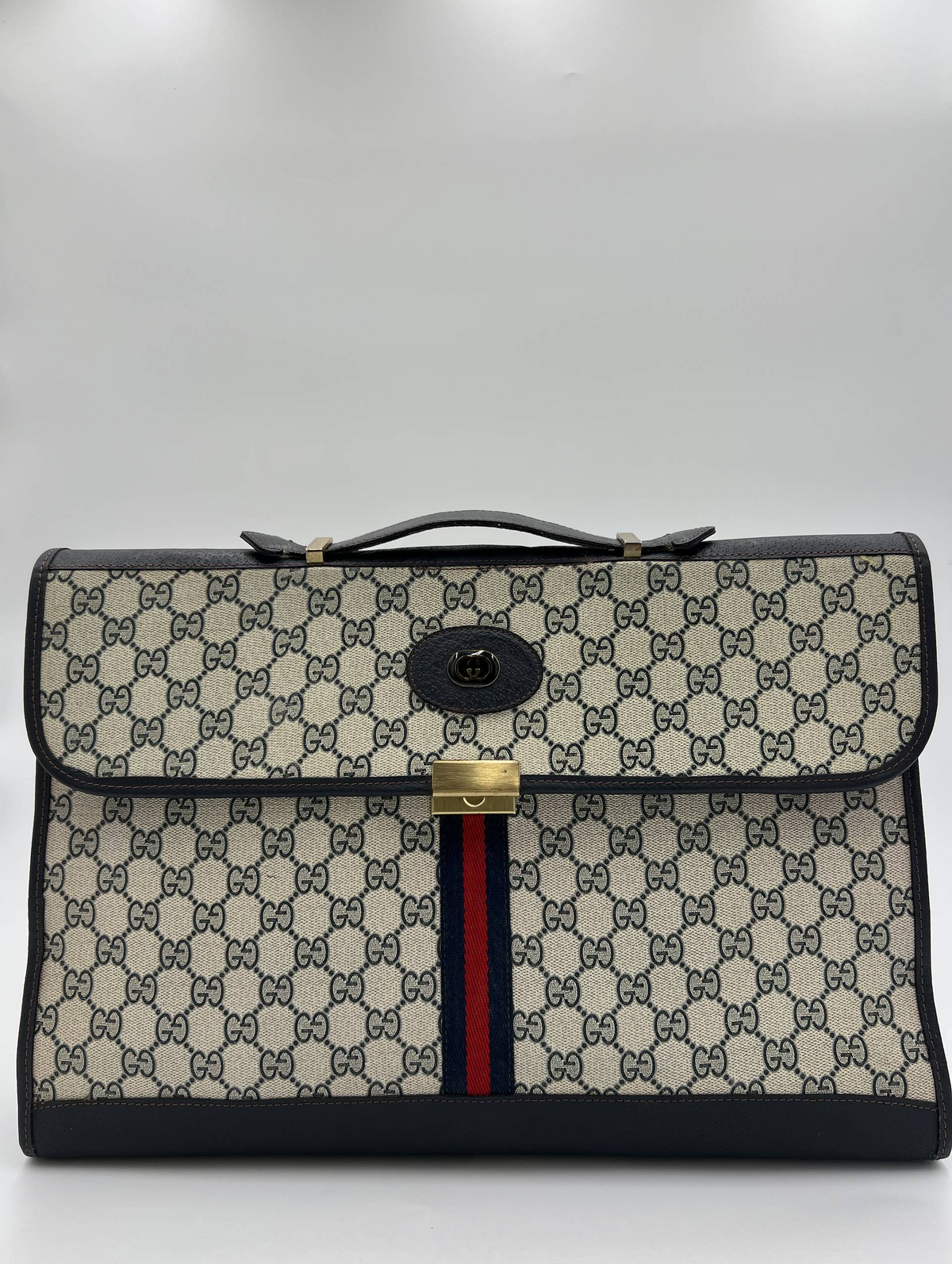 Vintage Gucci GG Monogram Web Stripe Briefcase