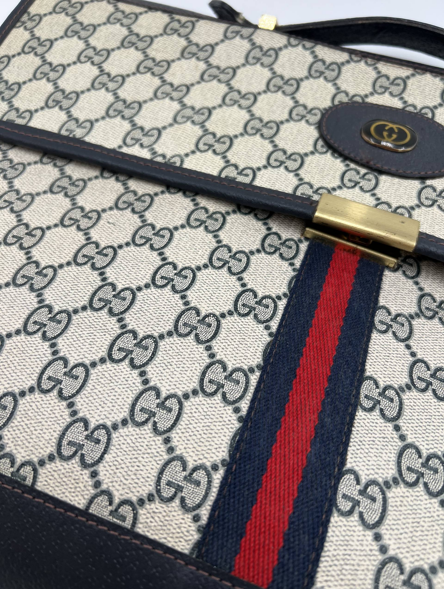 Vintage Gucci GG Monogram Web Stripe Briefcase