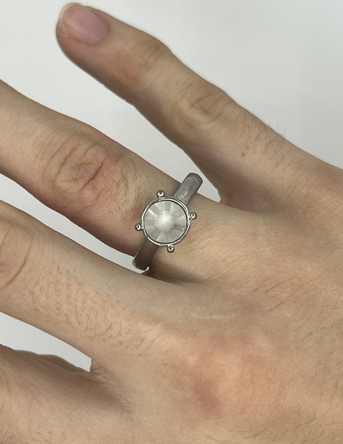 925 Sterling Silver Round Pale Stone Ring – Bezel Style Setting